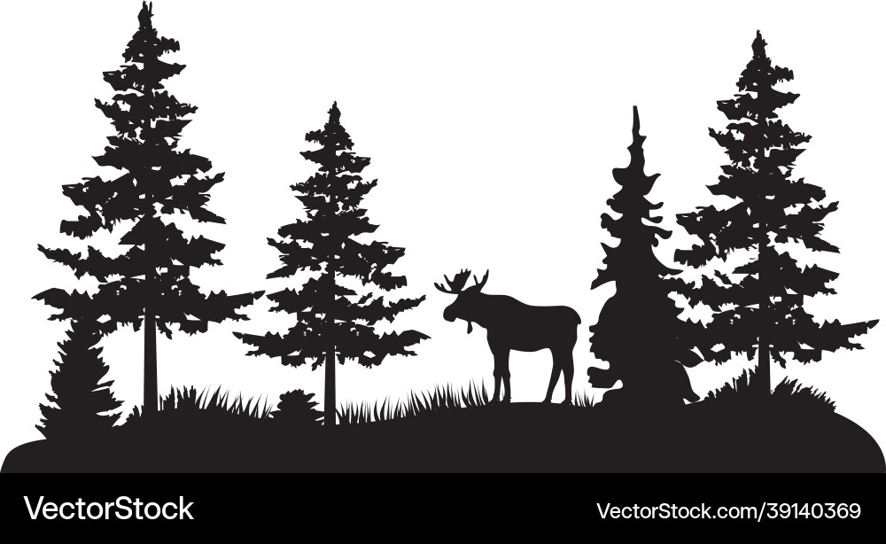 Moose Silhouette in Pine Forest Royalty Free Vector Image