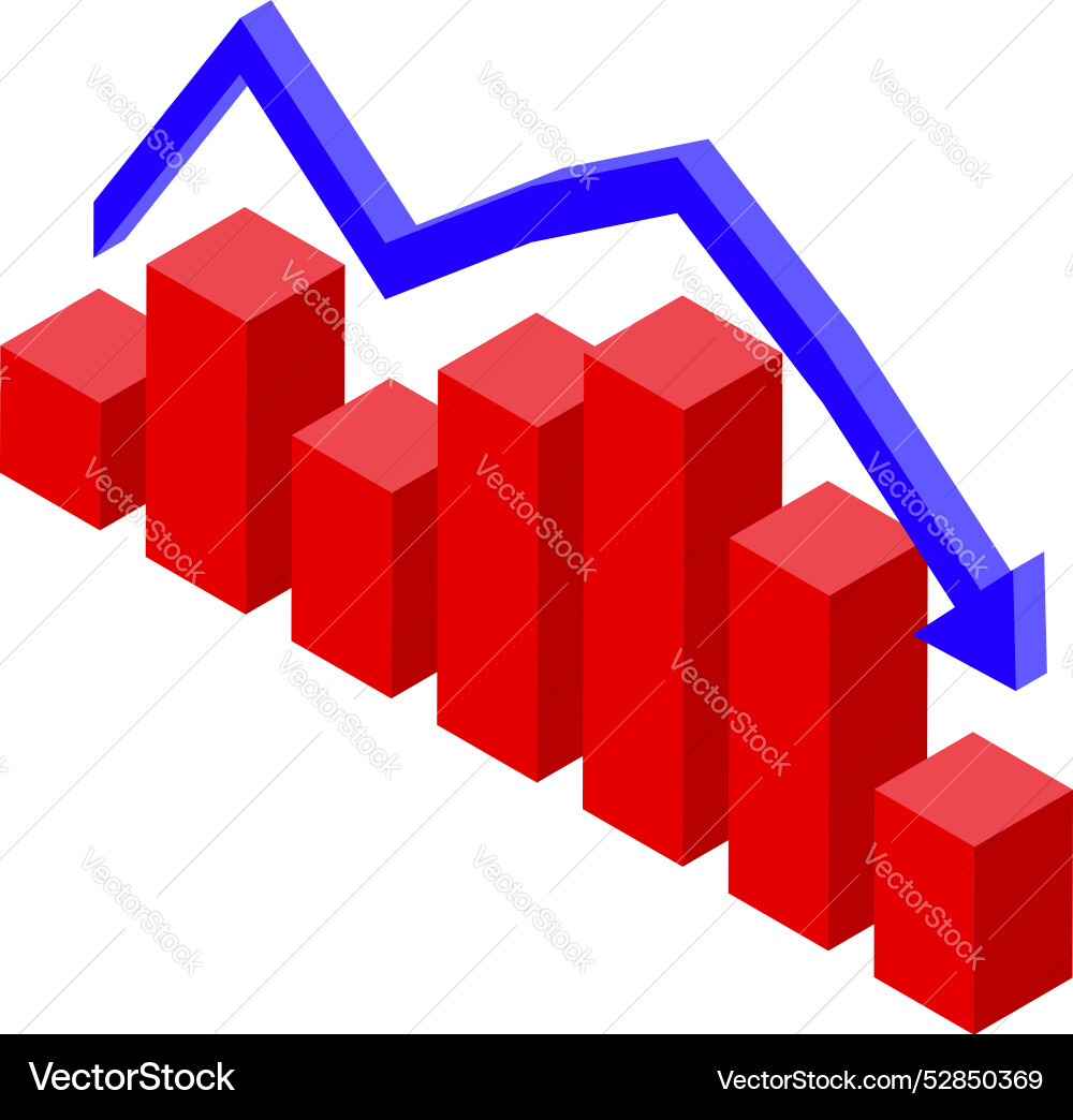 Red bar graph decreasing with blue arrow Vector Image