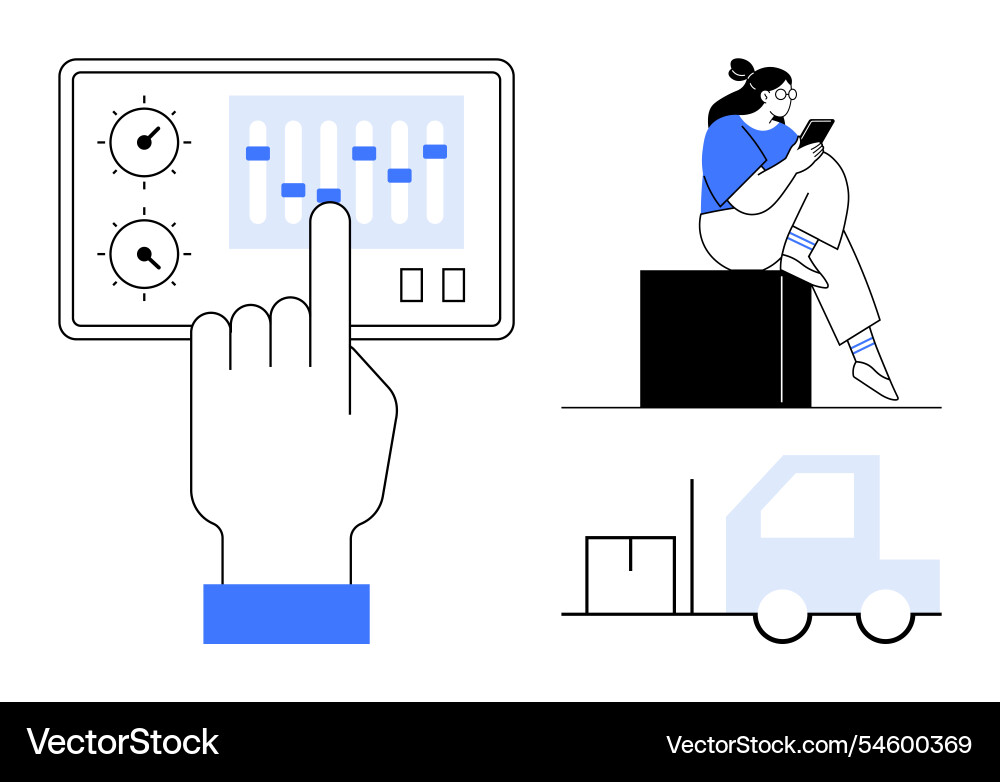 User adjusting settings on control panel seated User adjusting settings on control panel seated vector image