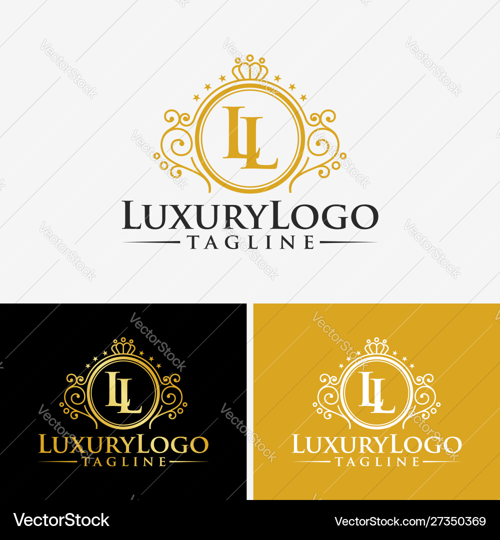 Vintage Gold Floral Monogram Logo Vector Image