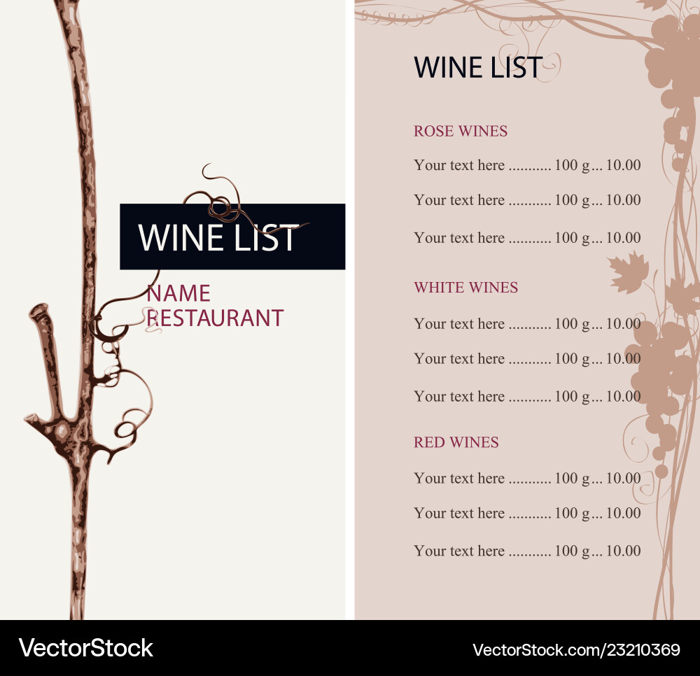 Wine list with a branch of grapes and price Vector Image