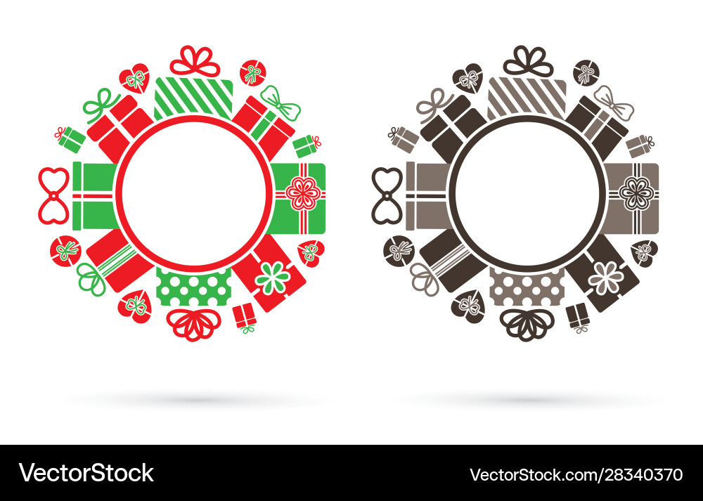 Border frame gift box set with bow cycle shape Border frame gift box set with bow cycle shape Vector Image