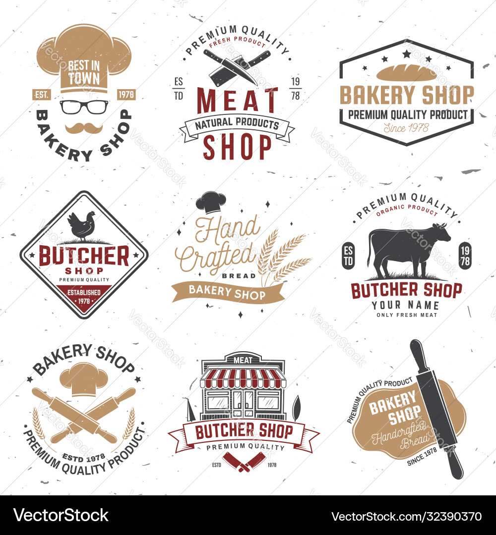 Butcher & Bakery Badge Set Vector Image