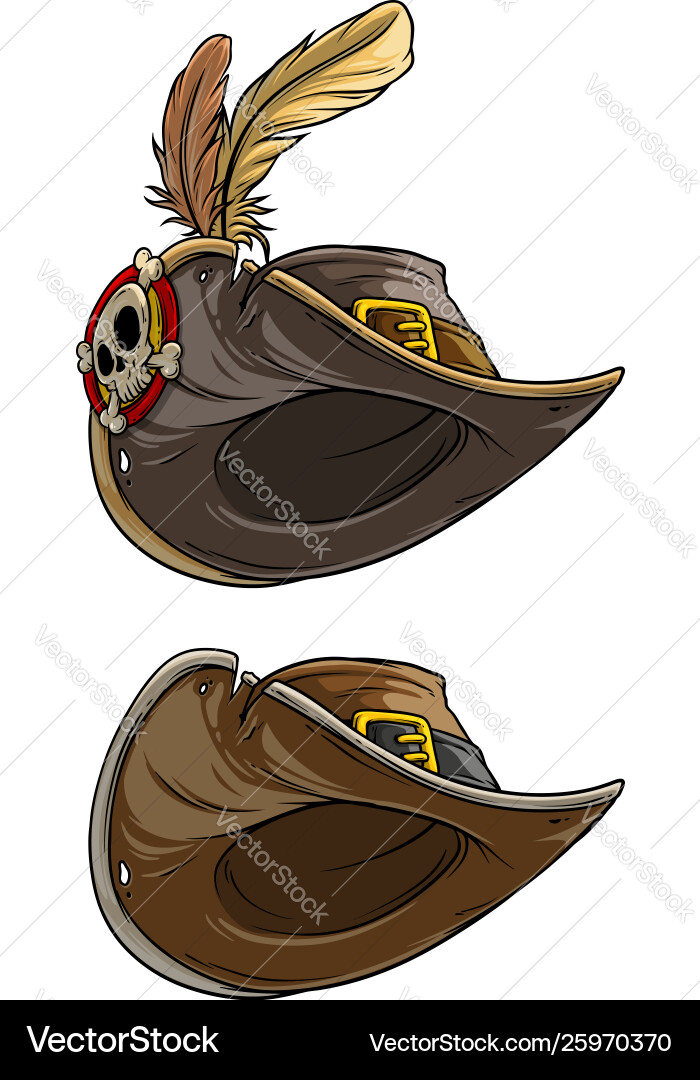 Cartoon pirate hat with skull and feathers Cartoon pirate hat with skull and feathers vector image