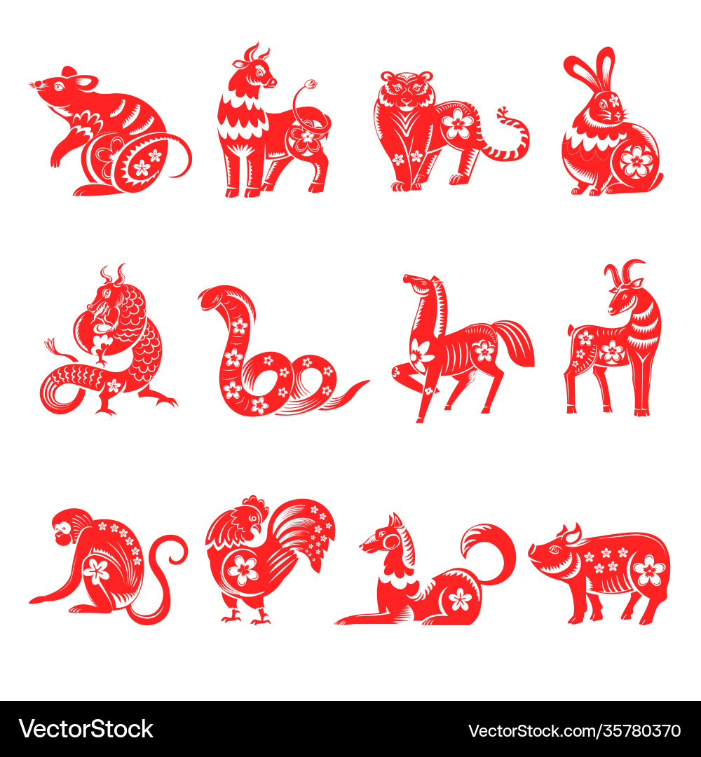 Chinese horoscope twelve animals signs Chinese horoscope twelve animals signs vector image
