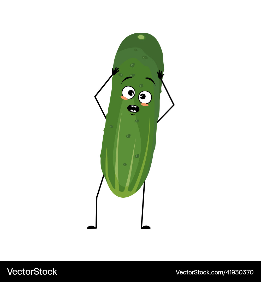 Cucumber character with emotions in panic grabs Cucumber character with emotions in panic grabs vector image