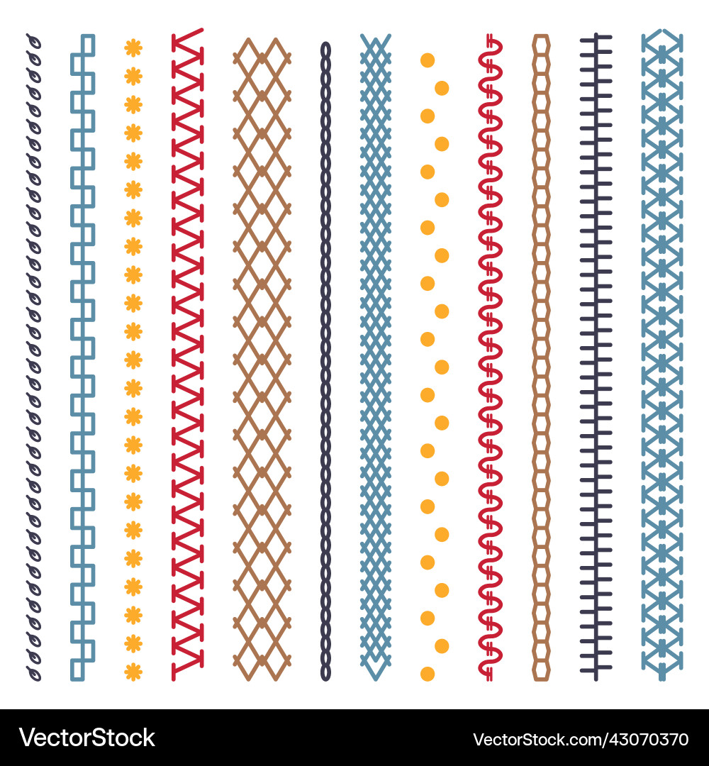 Different types of machine stitch brush pattern Different types of machine stitch brush pattern vector image