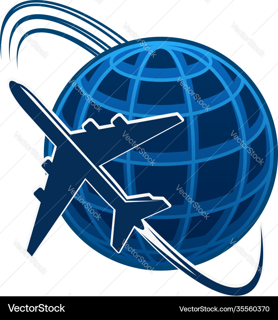 Icon plane and world globe Icon plane and world globe vector image