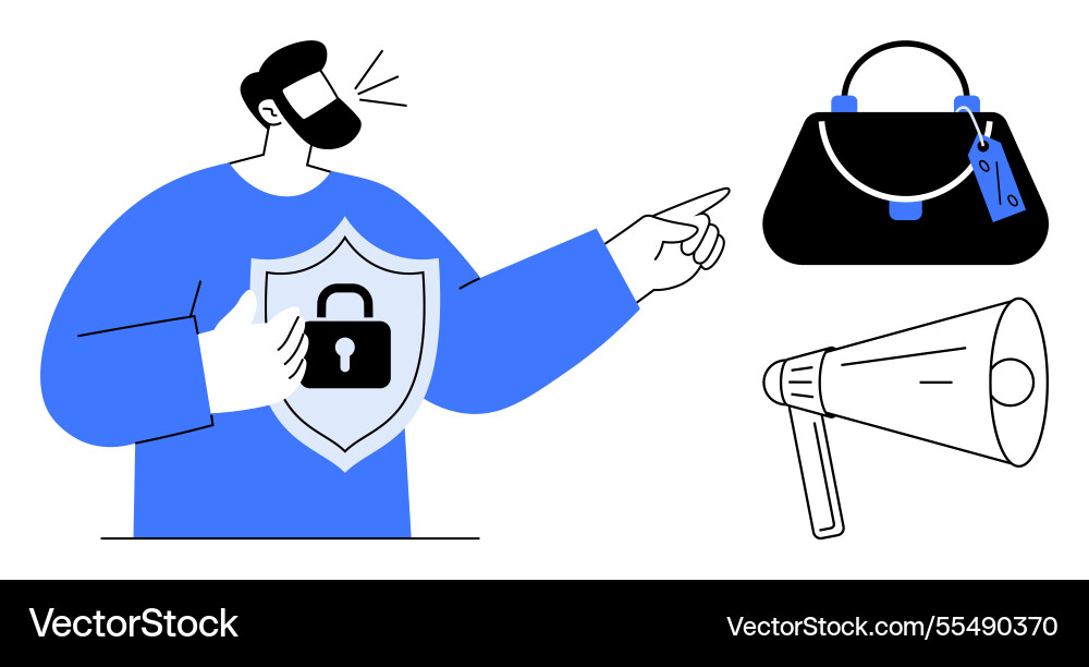 Man protecting security with shield pointing Man protecting security with shield pointing vector image