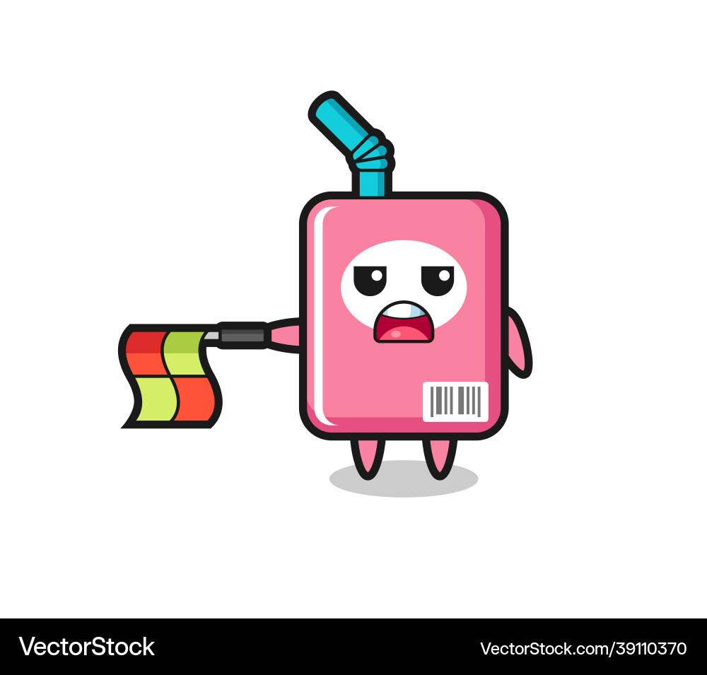 Milk box character as line judge hold the flag Milk box character as line judge hold the flag vector image