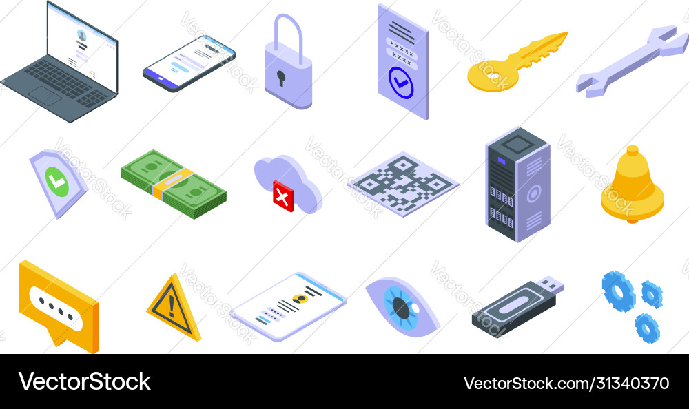 Multi-factor authentication icons set isometric Multi-factor authentication icons set isometric vector image