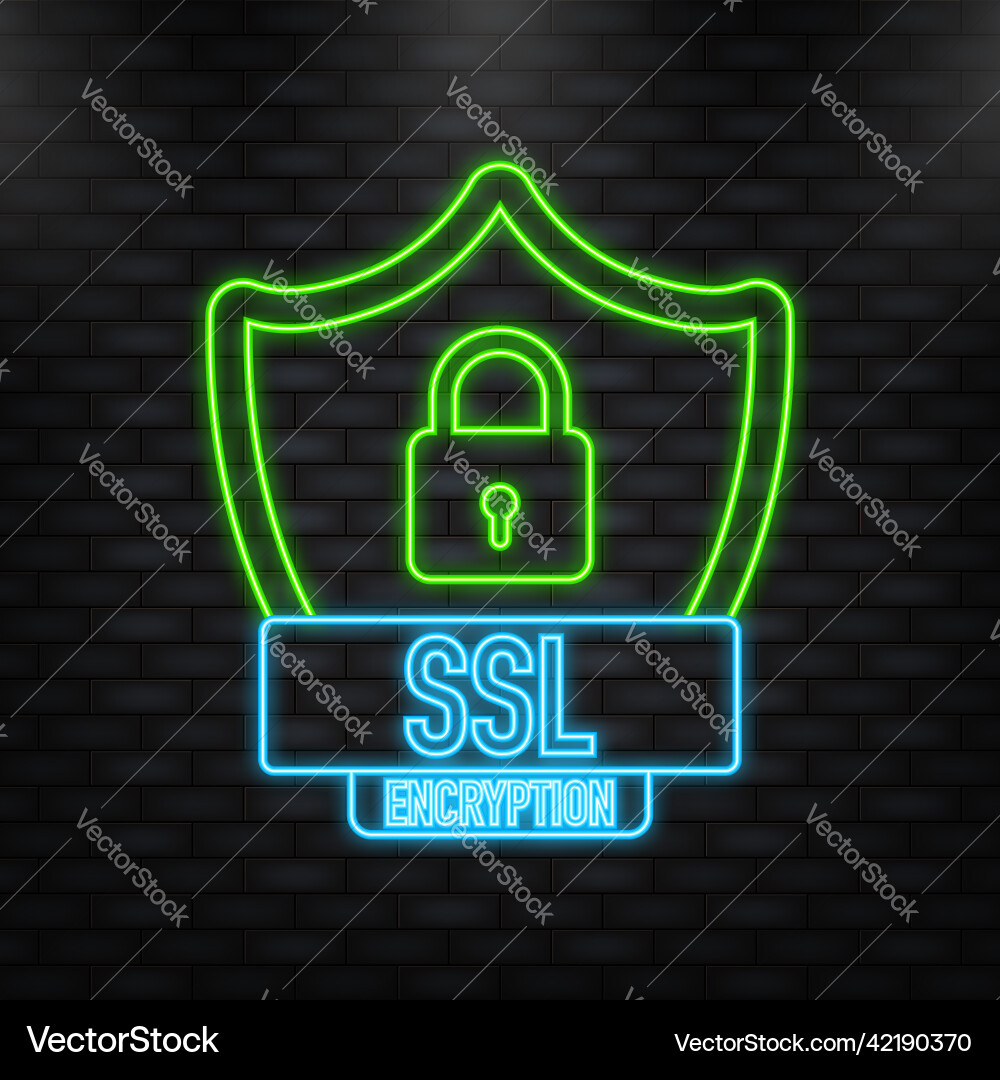 Neon icon ssl encryption secure badge on white Neon icon ssl encryption secure badge on white Vector Image