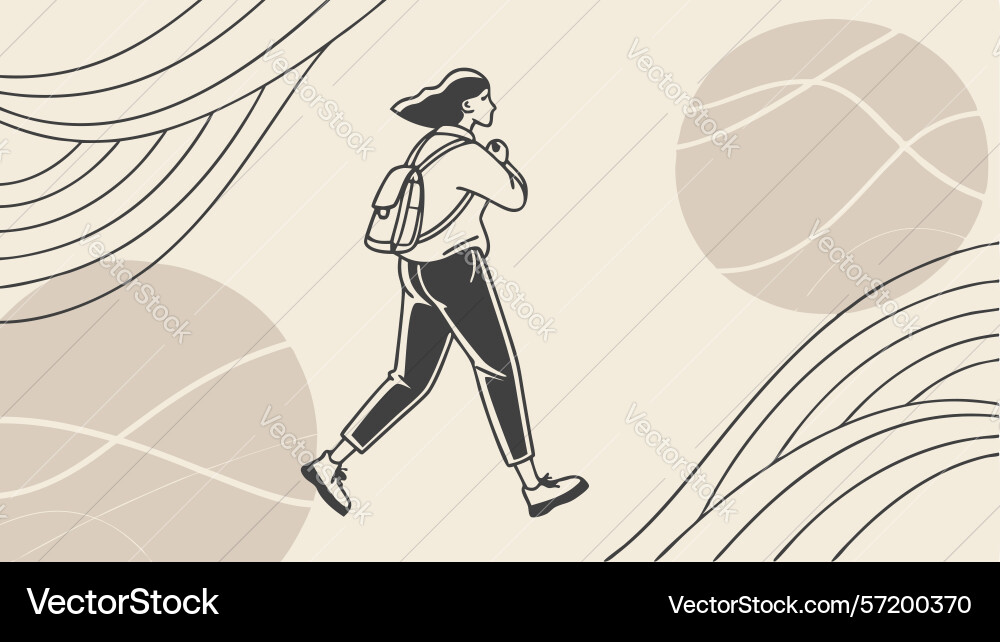 Person walking along abstract linear path design vector image
