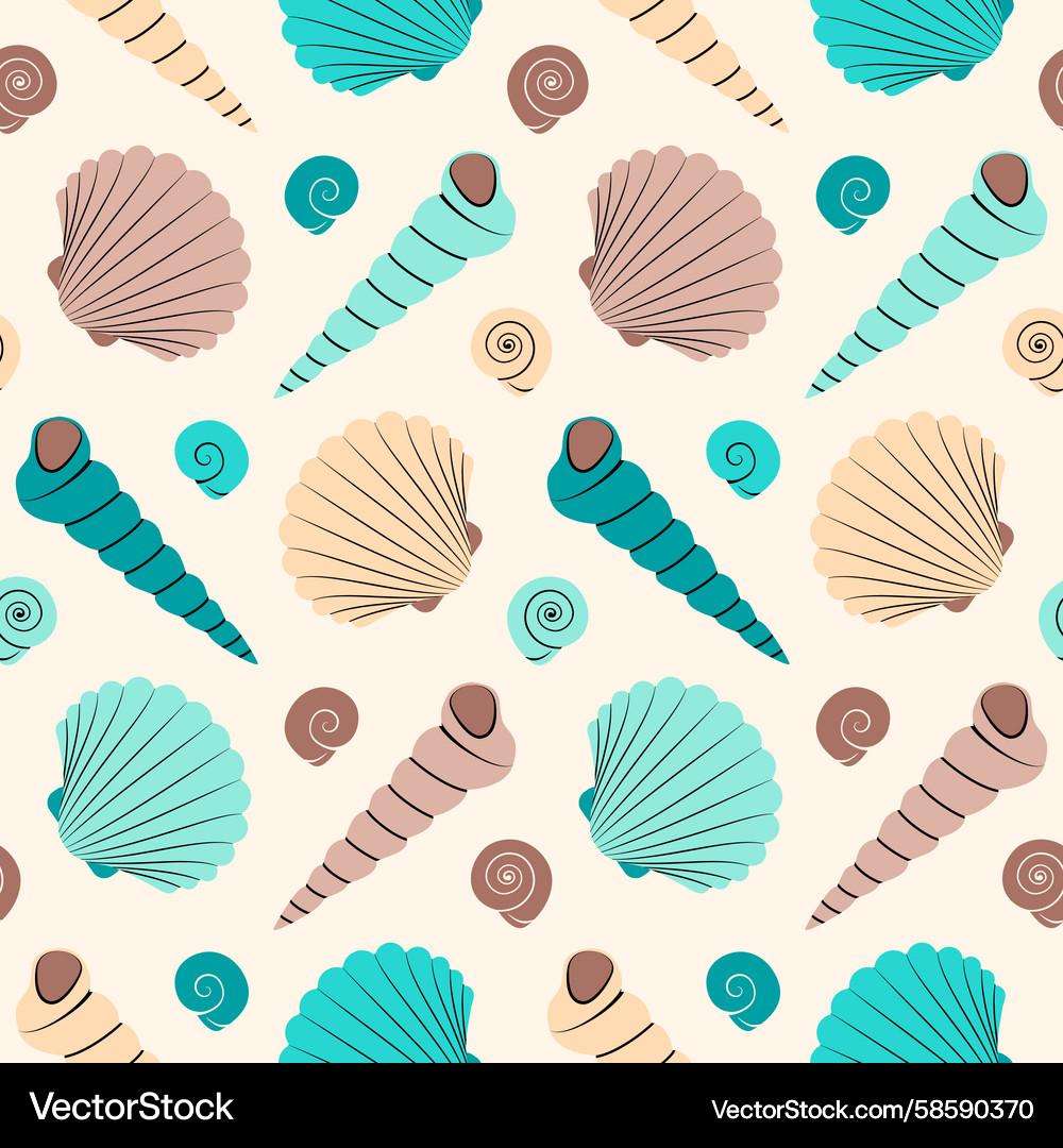 Sea shells seamless pattern on light background Vector Image
