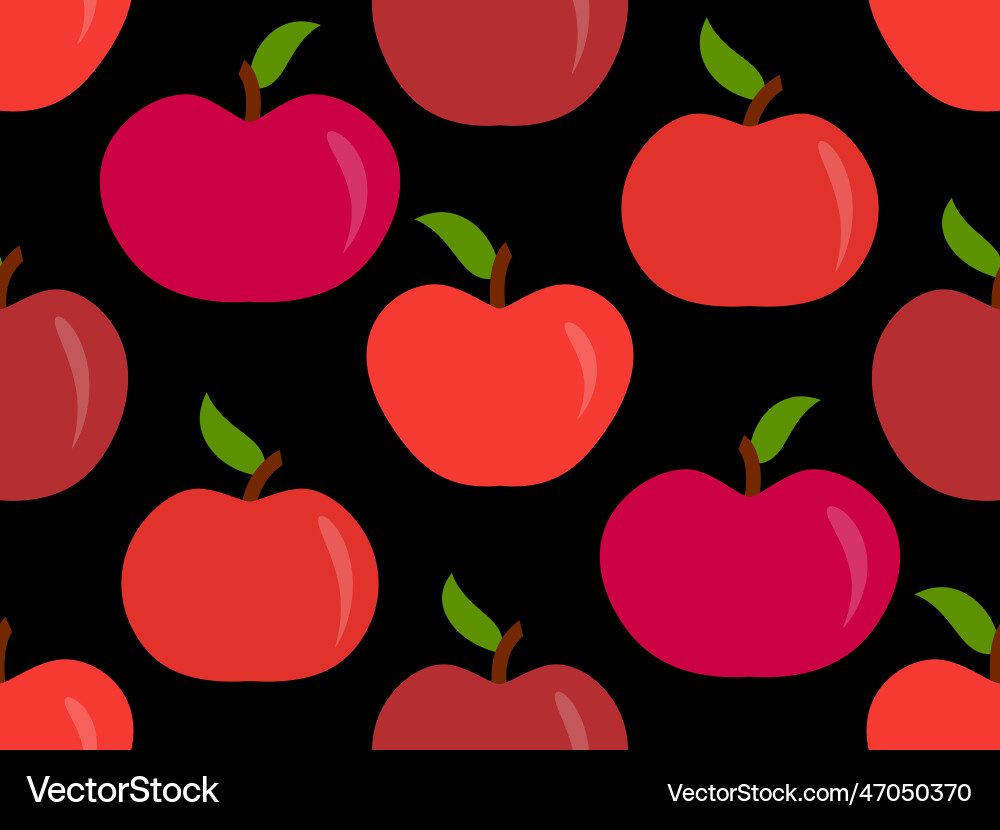 Seamless pattern with red apples on a black Seamless pattern with red apples on a black vector image