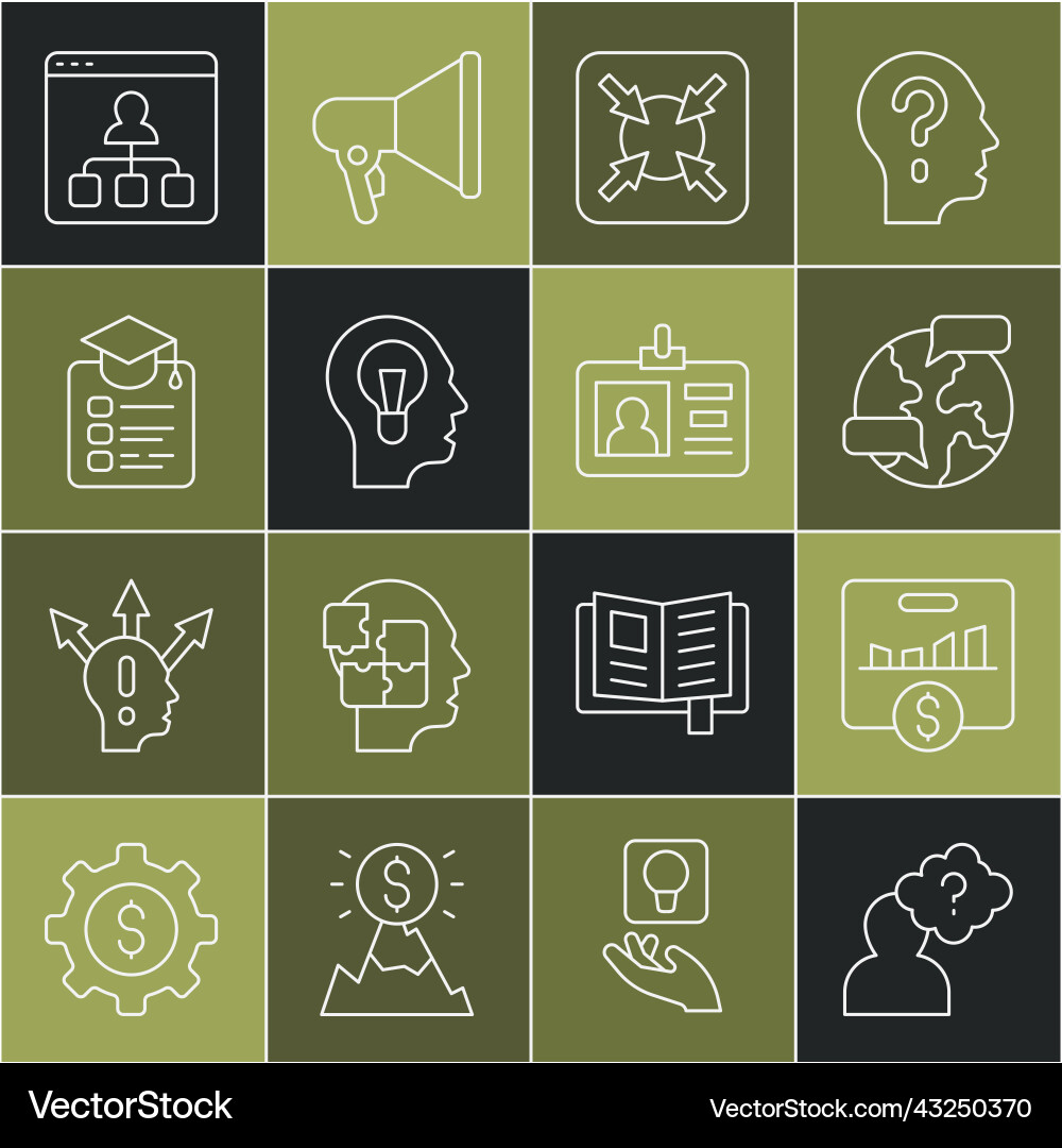 Set line head with question mark key performance Set line head with question mark key performance vector image