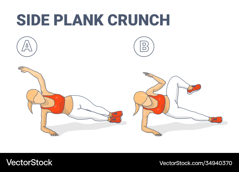 Side Plank Crunch Workout - Weibliche Übung Vektorbild