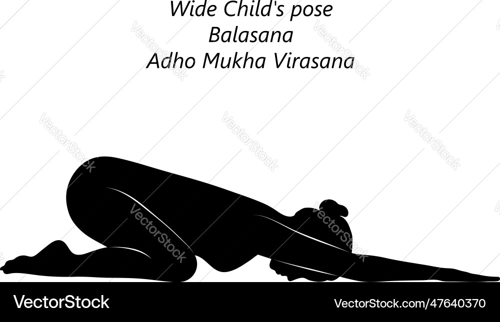Silhouette of wide child pose balasana Silhouette of wide child pose balasana vector image