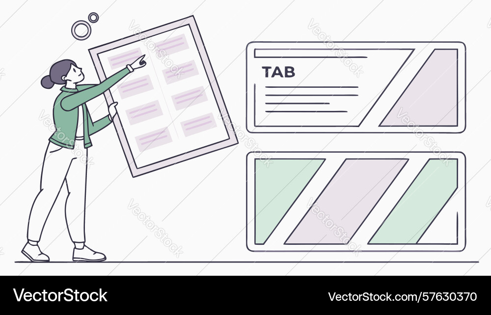 User interface layout with text boxes and tab vector image