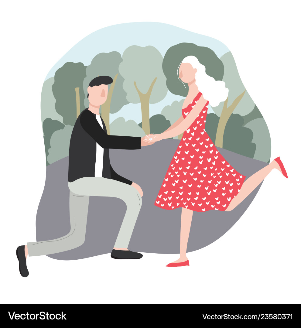 Cartoon character man proposing woman to marry Cartoon character man proposing woman to marry vector image