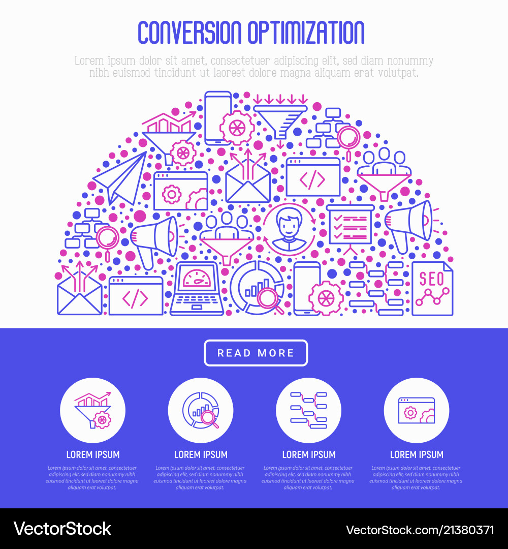 Conversion optimization concept in half circle Conversion optimization concept in half circle vector image
