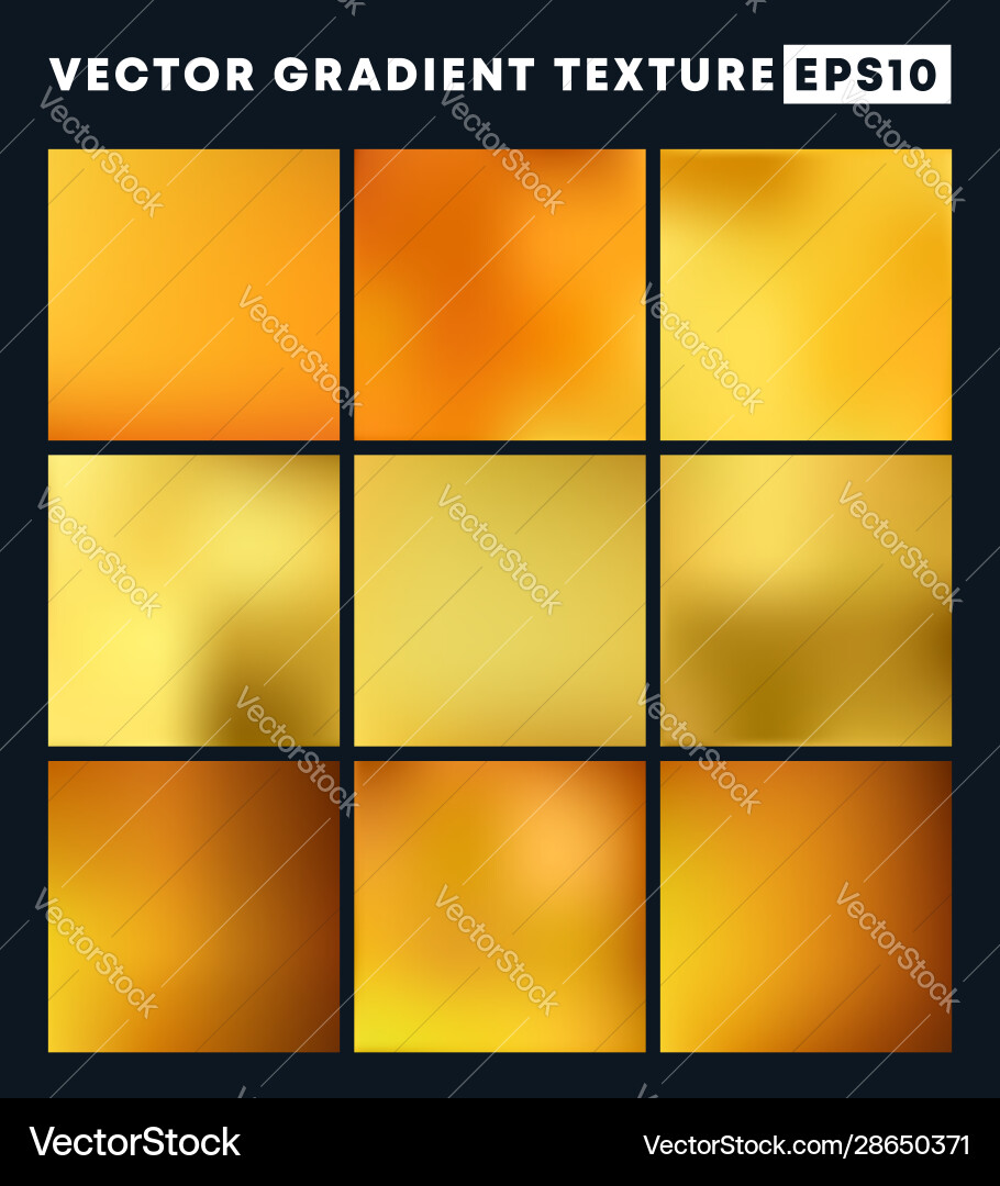 Golden gradient texture pattern set Golden gradient texture pattern set vector image