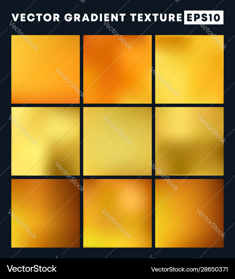 Golden gradient texture pattern set vector image