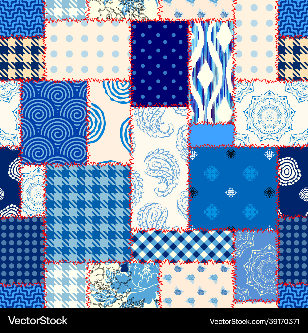 Patchwork textile pattern seamless quilting Patchwork textile pattern seamless quilting vector image