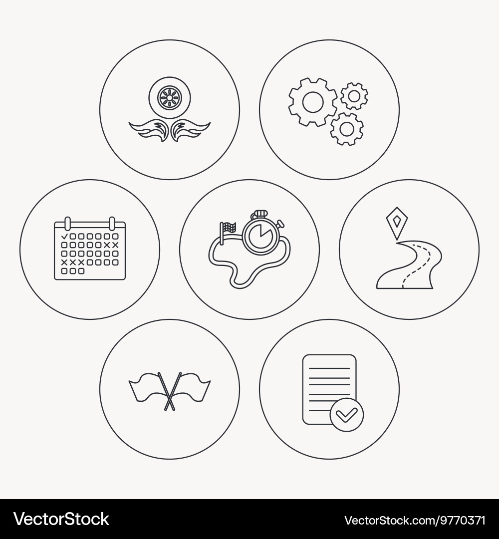 Race flags timer and destination pointer icons Vector Image