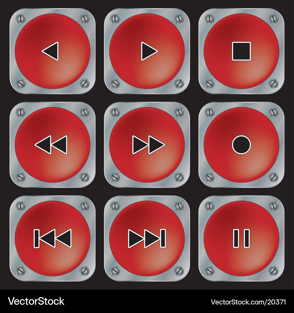Red navigation buttons for multimedia vector image