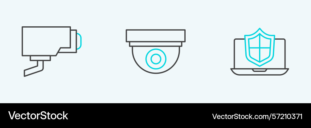 Set line laptop protected with shield security Vector Image