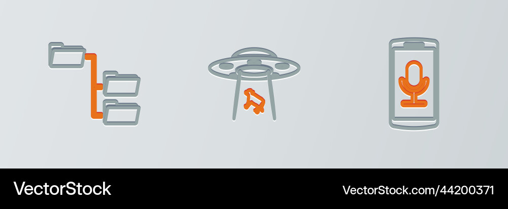 Set line mobile recording folder tree and ufo Set line mobile recording folder tree and ufo vector image