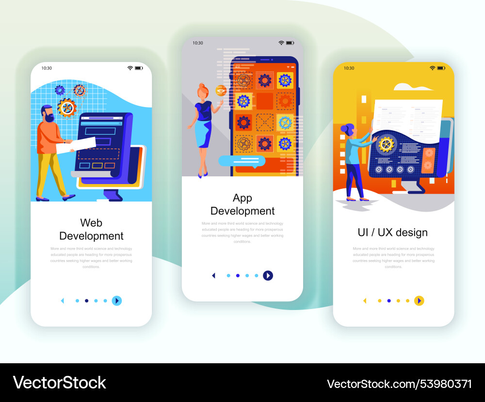 Set of onboarding screens user interface kit Set of onboarding screens user interface kit vector image