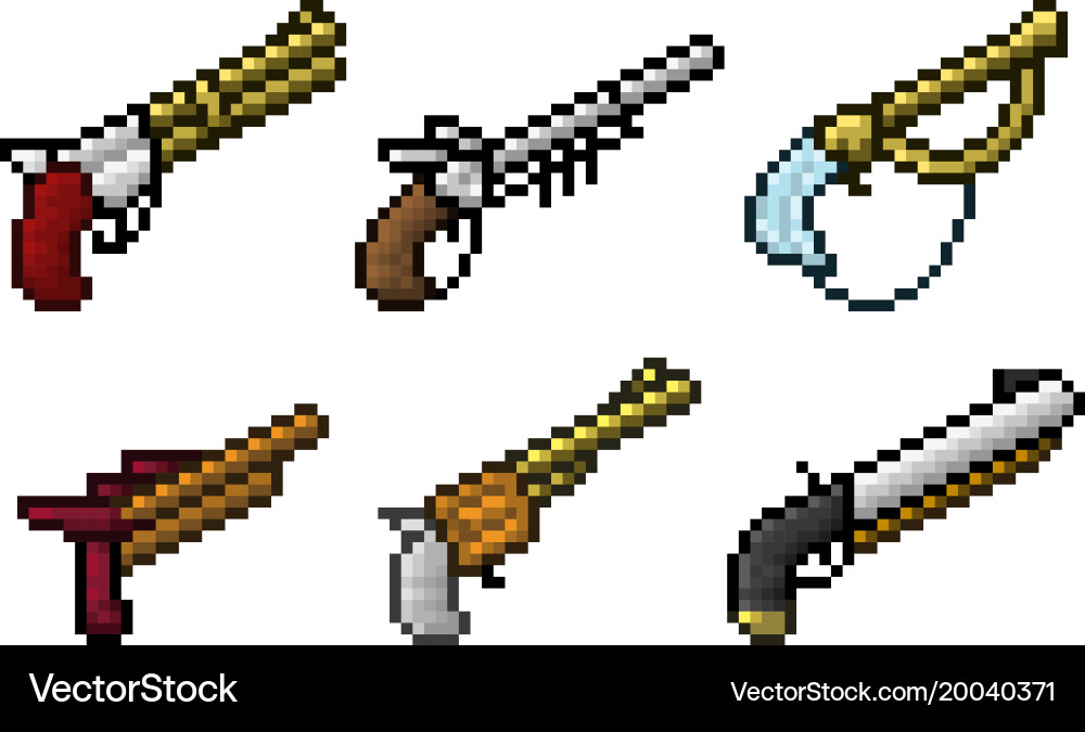 Set of weapon icons in pixel style vector image