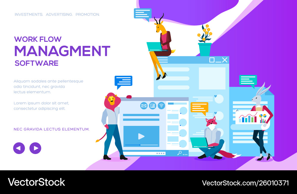 Workflow management software landing page template Workflow management software landing page template vector image