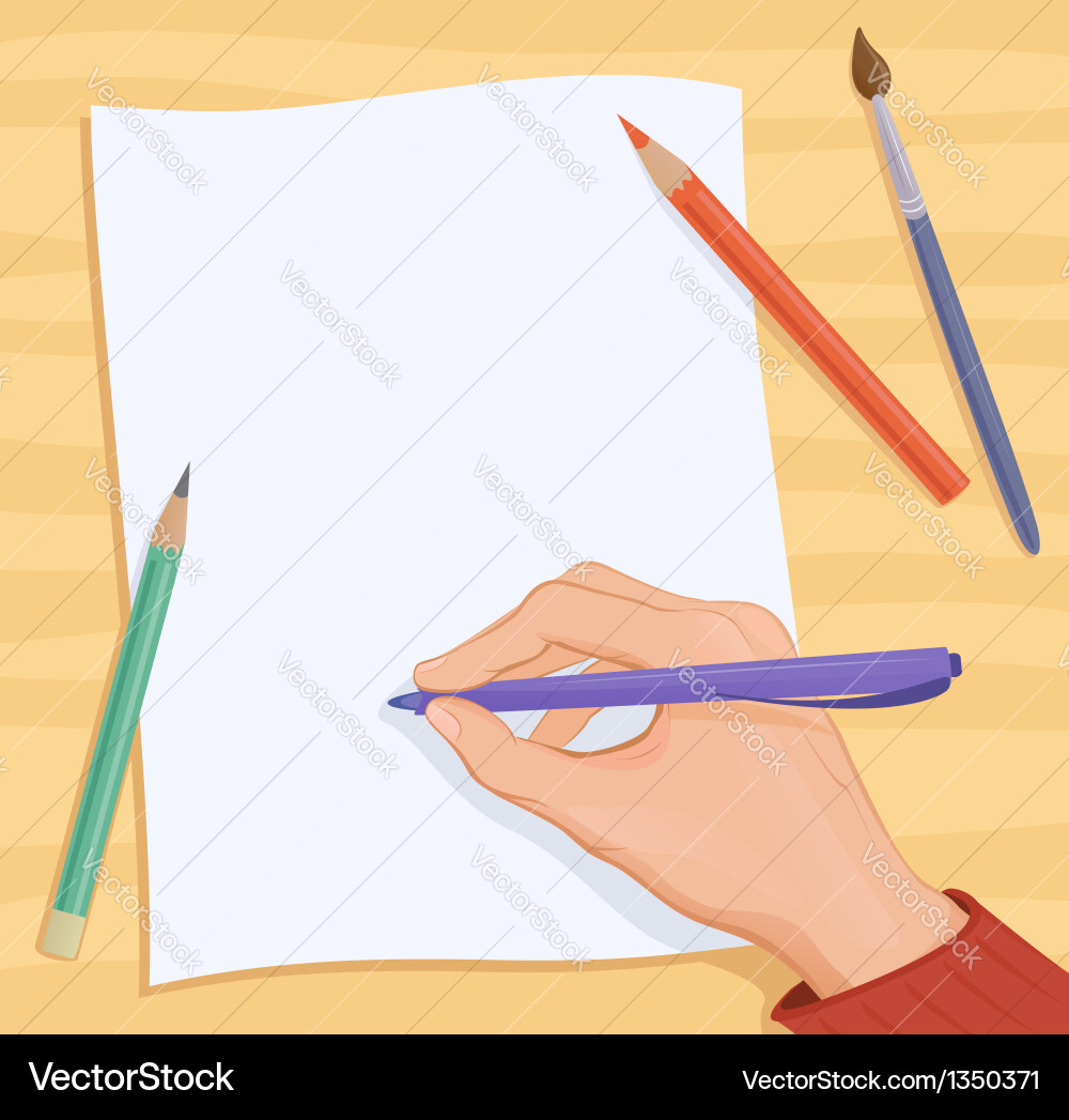 Writing Hand with Stationery Royalty Free Vector Image