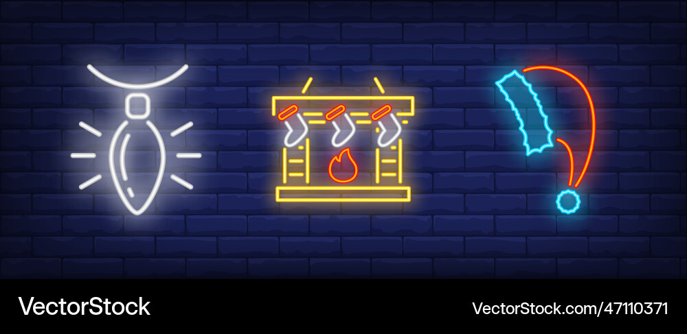 Xmas decoration in neon style set Xmas decoration in neon style set vector image