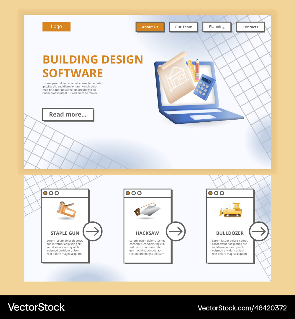 Building design software flat landing page Building design software flat landing page vector image