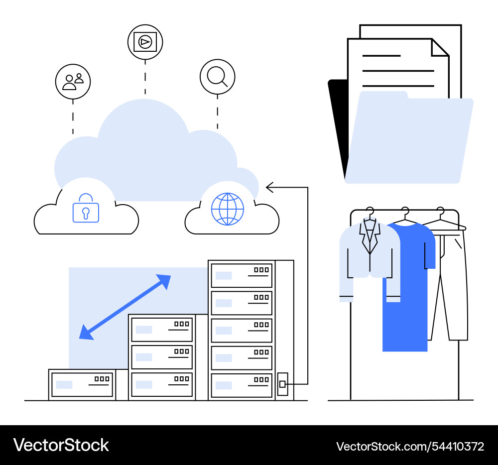 Cloud storage and data servers with file documents Cloud storage and data servers with file documents vector image