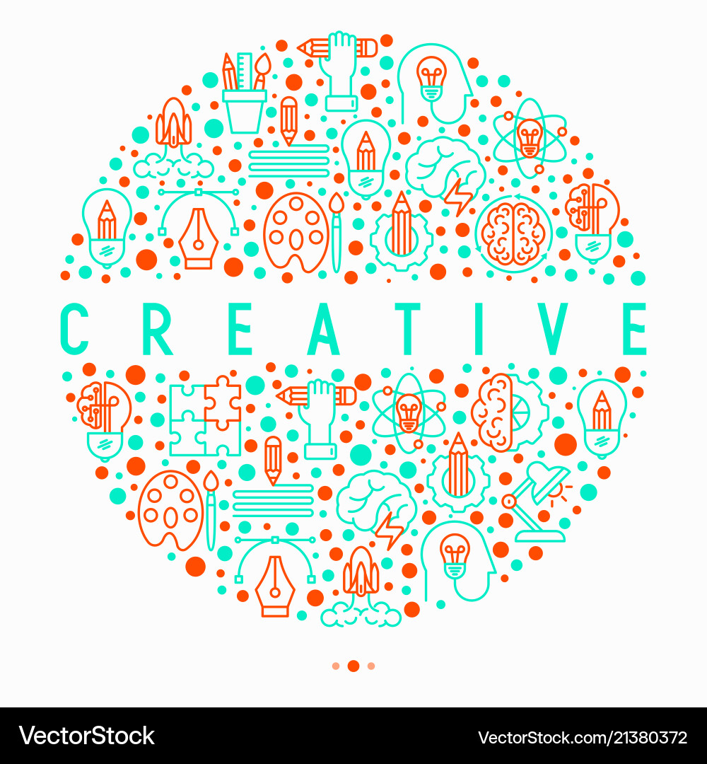 Creative concept in circle with thin line icons Creative concept in circle with thin line icons vector image