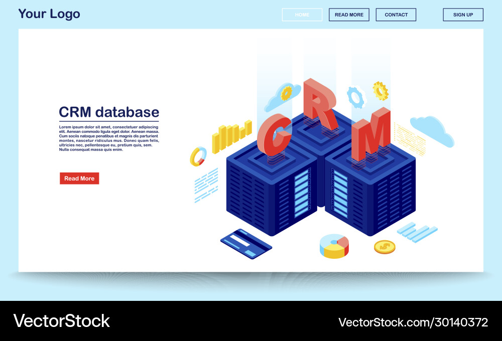 Crm database and server isometric landing page Crm database and server isometric landing page vector image