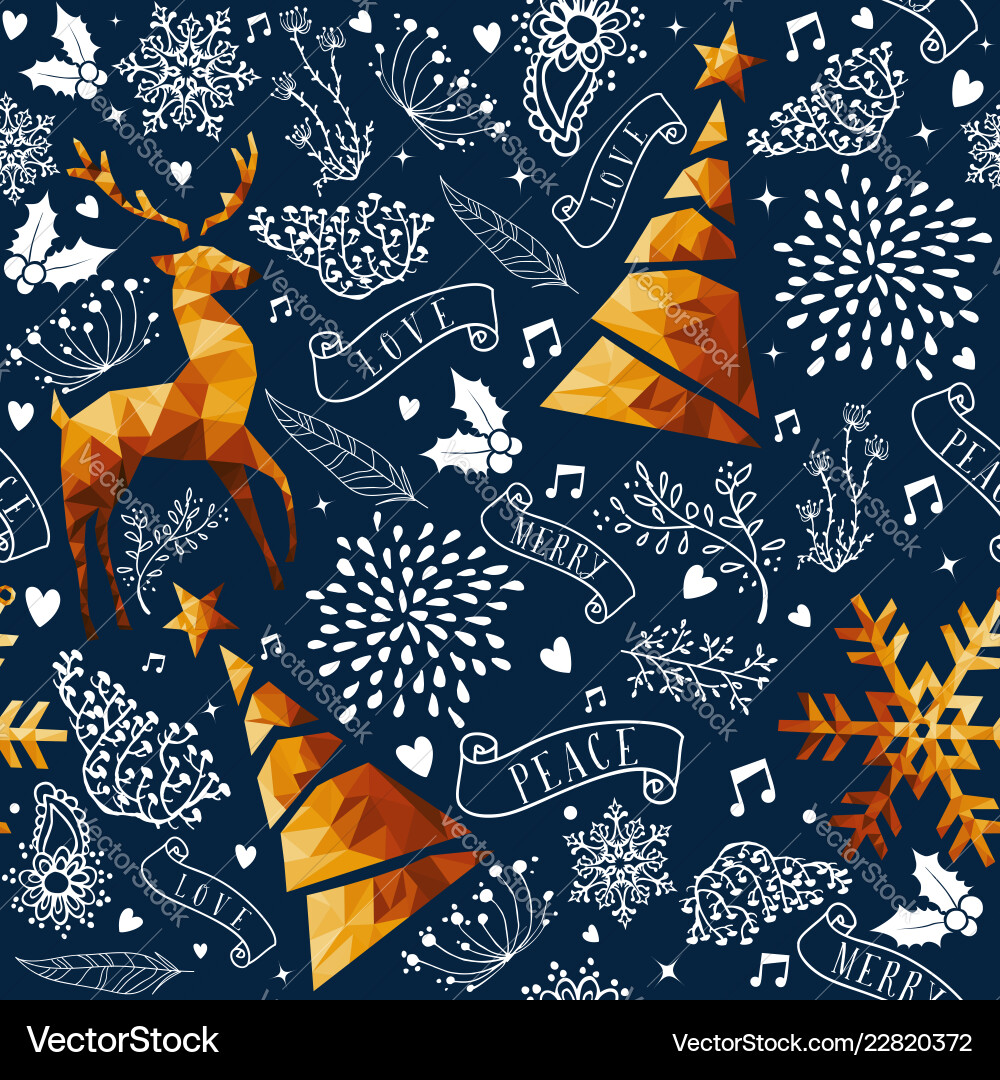 Gold Low Poly Christmas Deer Pattern Royalty Free Vector