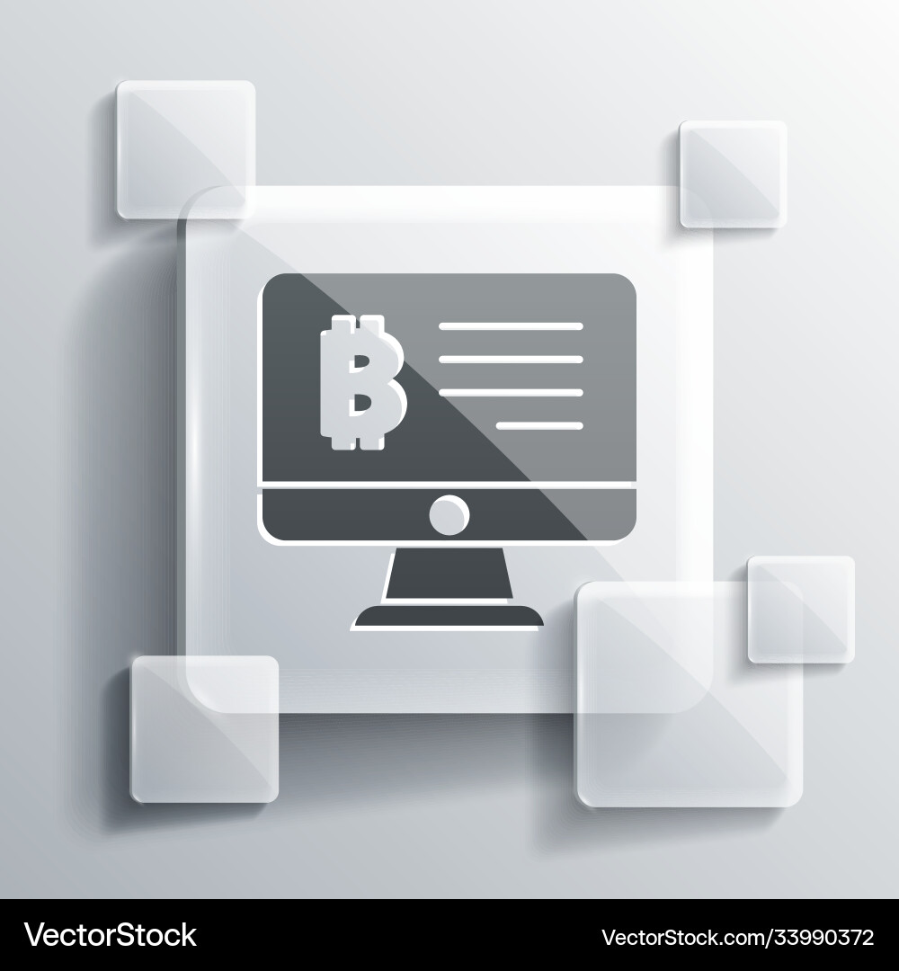 Grey mining bitcoin from monitor icon isolated vector image