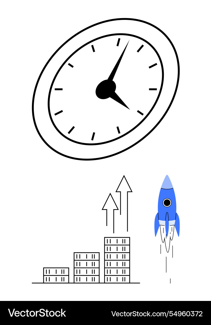 Growth concept with clock rocket and bar graph Growth concept with clock rocket and bar graph Vector Image