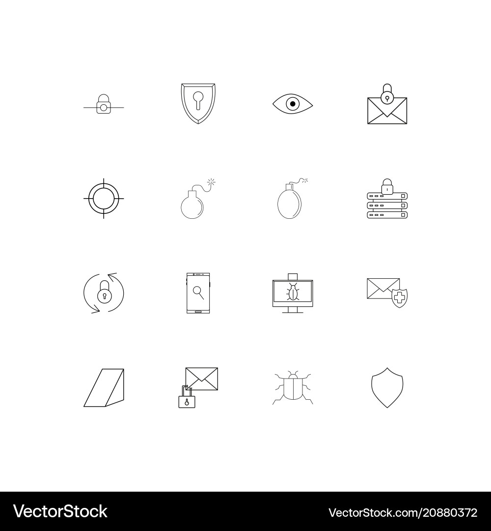 Internet security linear thin icons set outlined vector image