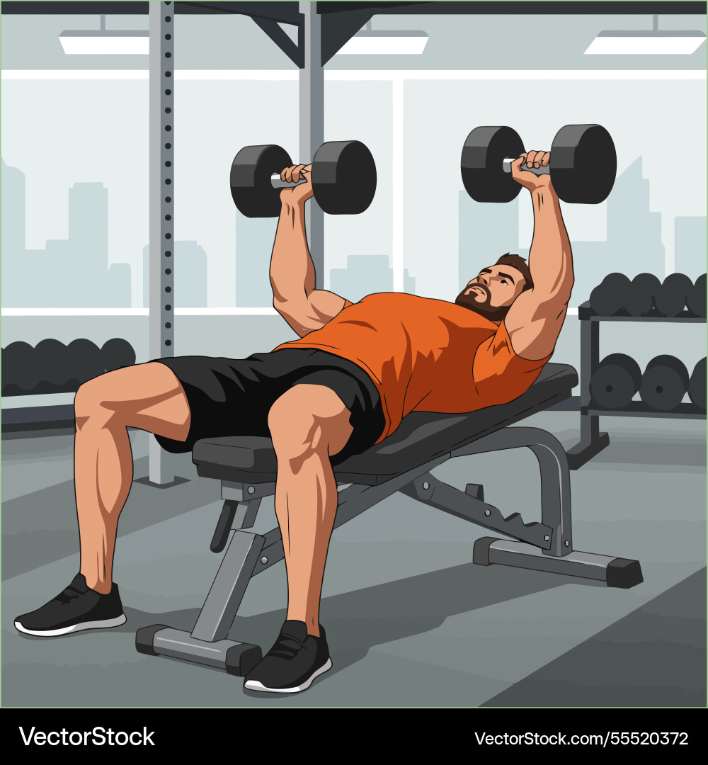 Man doing dumbbell bench press exercise Vector Image