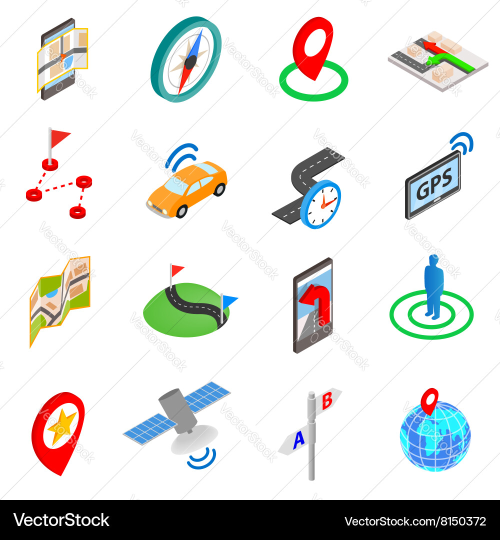 Navigation icons set isometric 3d style Vector Image