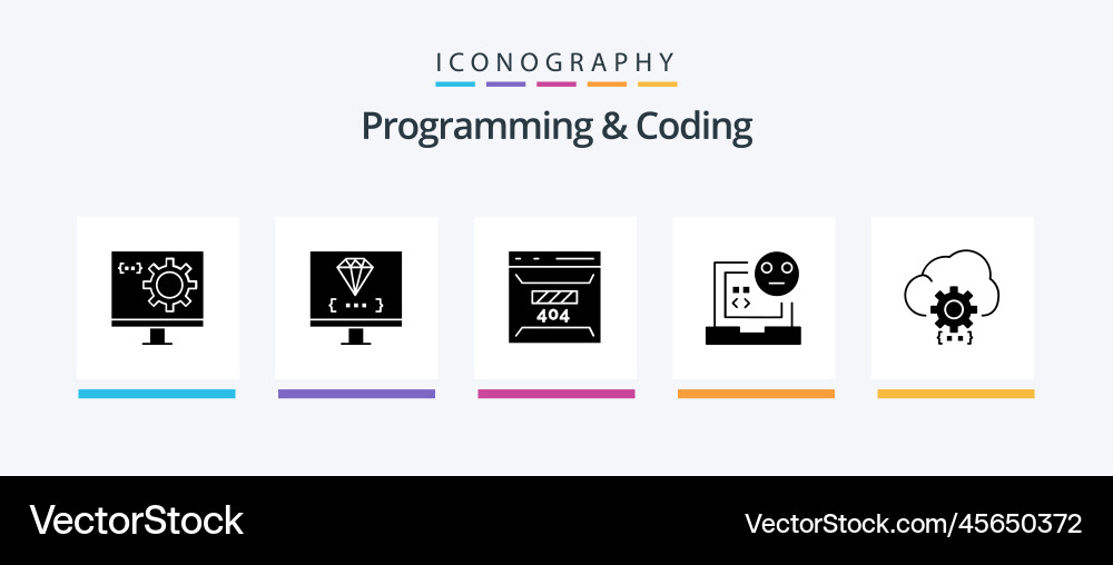 Programming and coding glyph 5 icon pack vector image