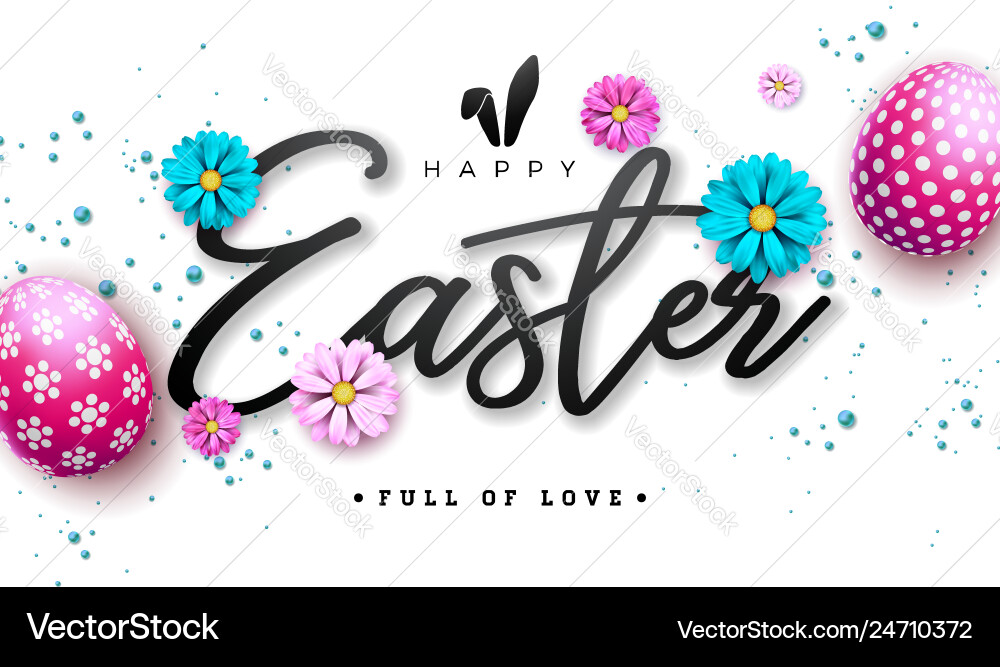 Red Painted Easter Egg with Flowers vector image