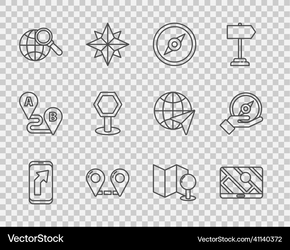 Set line city map navigation compass route Set line city map navigation compass route vector image
